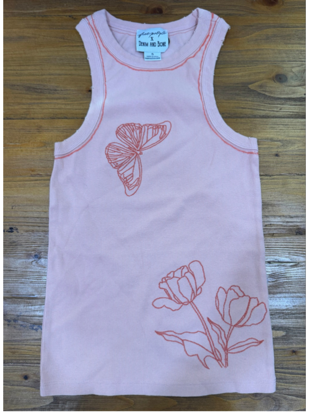 Free People x Denim and Bone Butterfly Tank Coral S